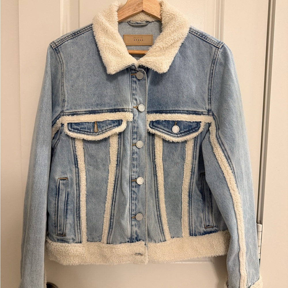 Blank NYC Light Blue Denim Jacket with Cream Sherpa